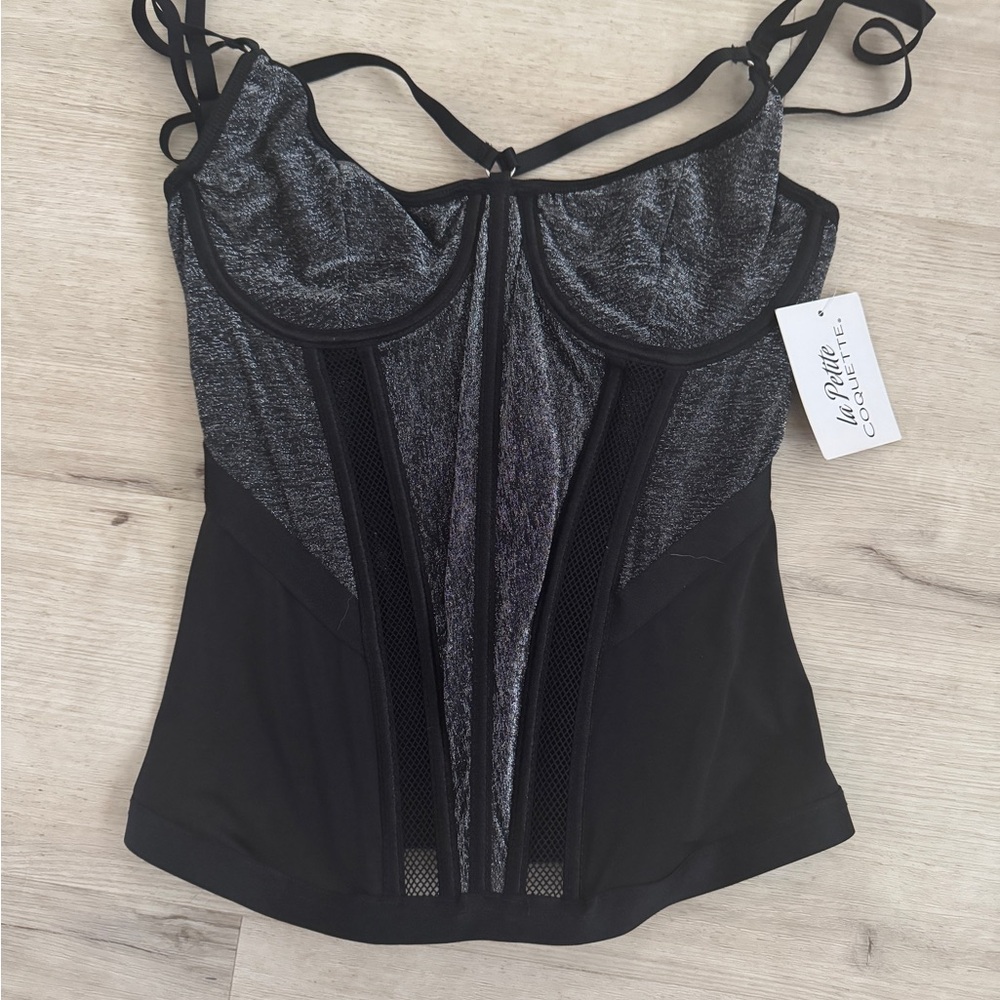 Black and Gray Bustier Top